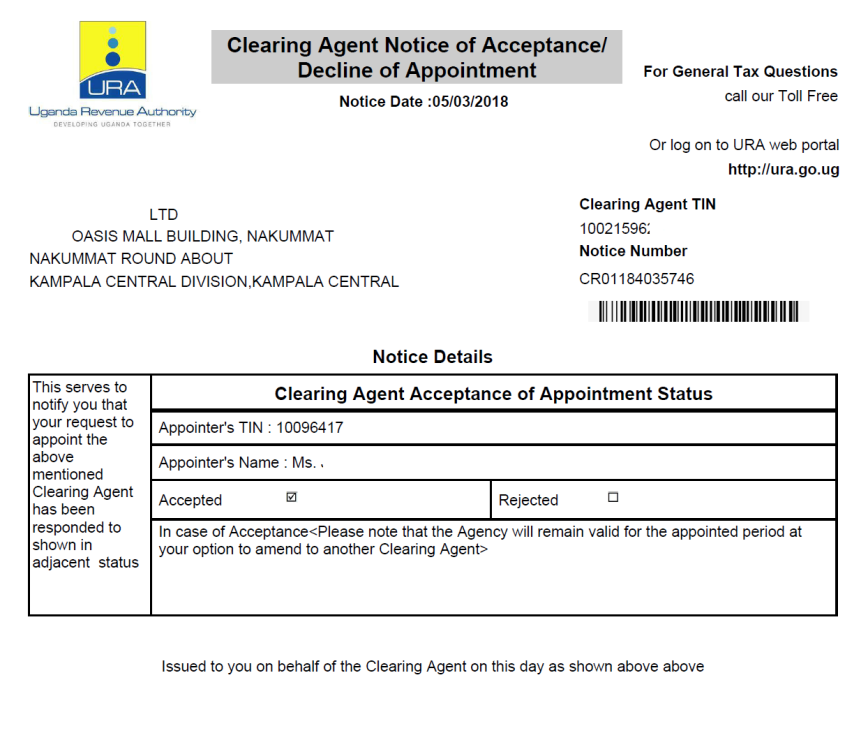 01 - Notification of acceptance of assignment